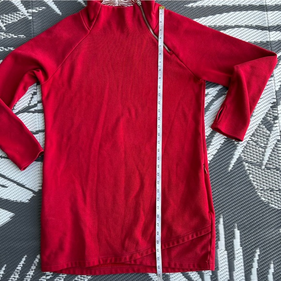 Athleta Cozy Karma Asym Sweatshirt Dress Red Mock Neck Zippered Pullover - Picture 9 of 11